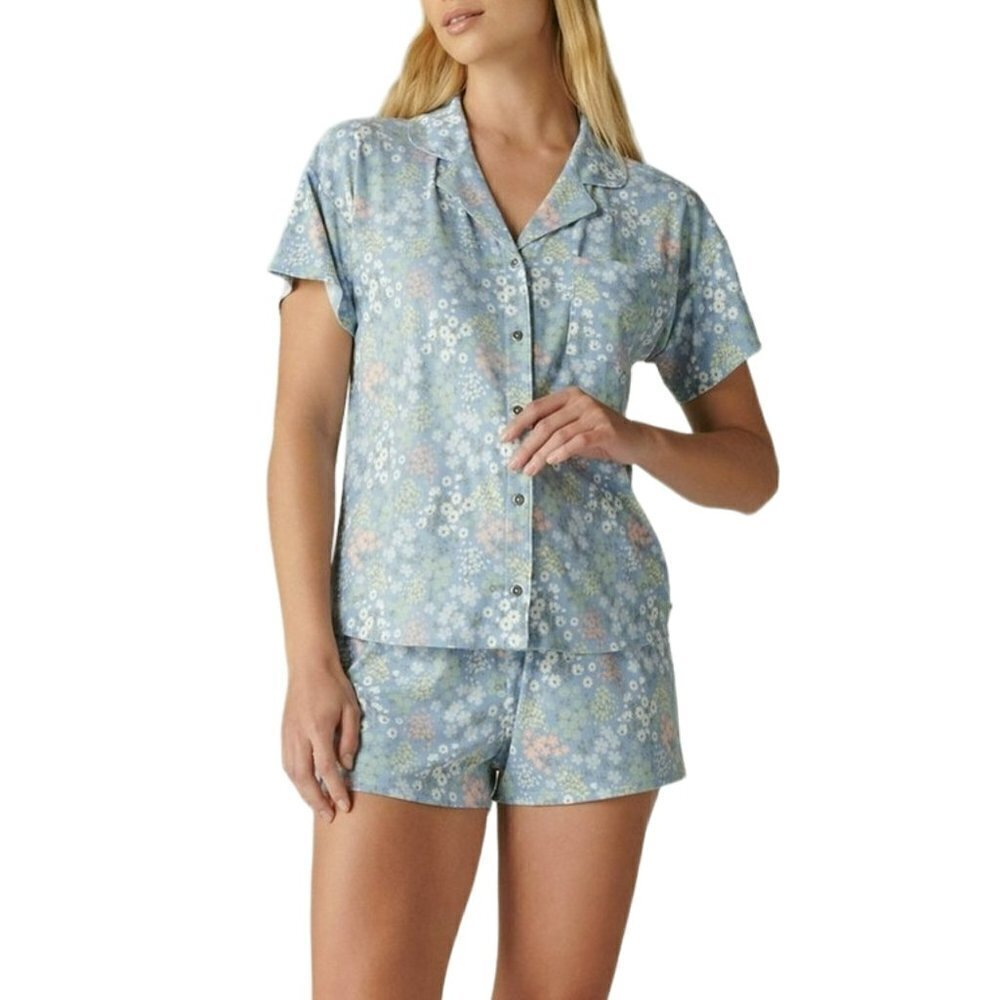 NWT Lucky Brand 2-PC Floral Print PJ Classic Button Up Top and Shorts Lounge Se